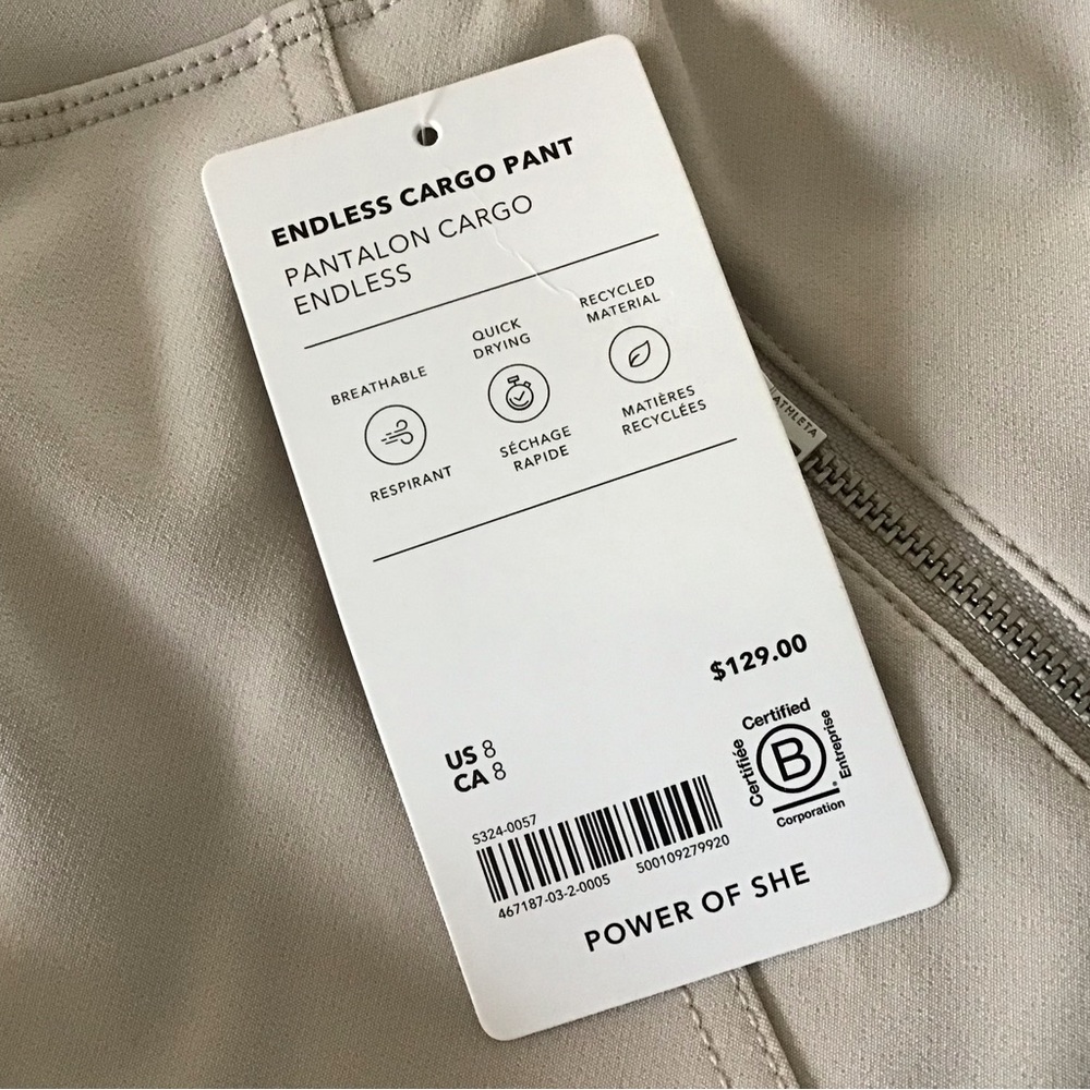 ATHLETA Endless High Rise Cargo Pant. Bone, brand new with tags. S8 - Picture 7 of 7